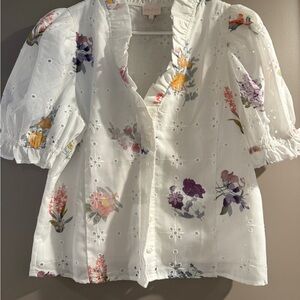 Entro White Blouse with Floral Embroidery